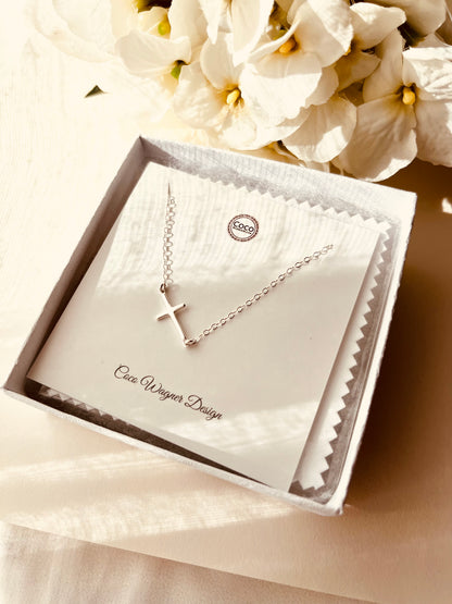 Sterling Silver Cross Necklace, Sideways Cross Necklace, Everyday Jewelry, Cross Choker Necklace, Holiday Gifts For Her, Bridesmaid Jewelry &amp; Gifts, Best Friends Jewelry, Friendship Jewelry, Graduation Gifts, Sister Gifts, Wedding Party Gifts, Bridesmaid Jewelry, Bridal Shower Gifts, Bridal Party, Minimalist, Group Events, Gift Set,