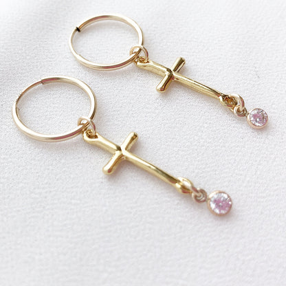 Faith Earrings, Gold Cross Earrings, Religious Jewelry, faith Jewelry, Hoops Earrings, Cross Earrings, Cross Jewelry, Gift For her